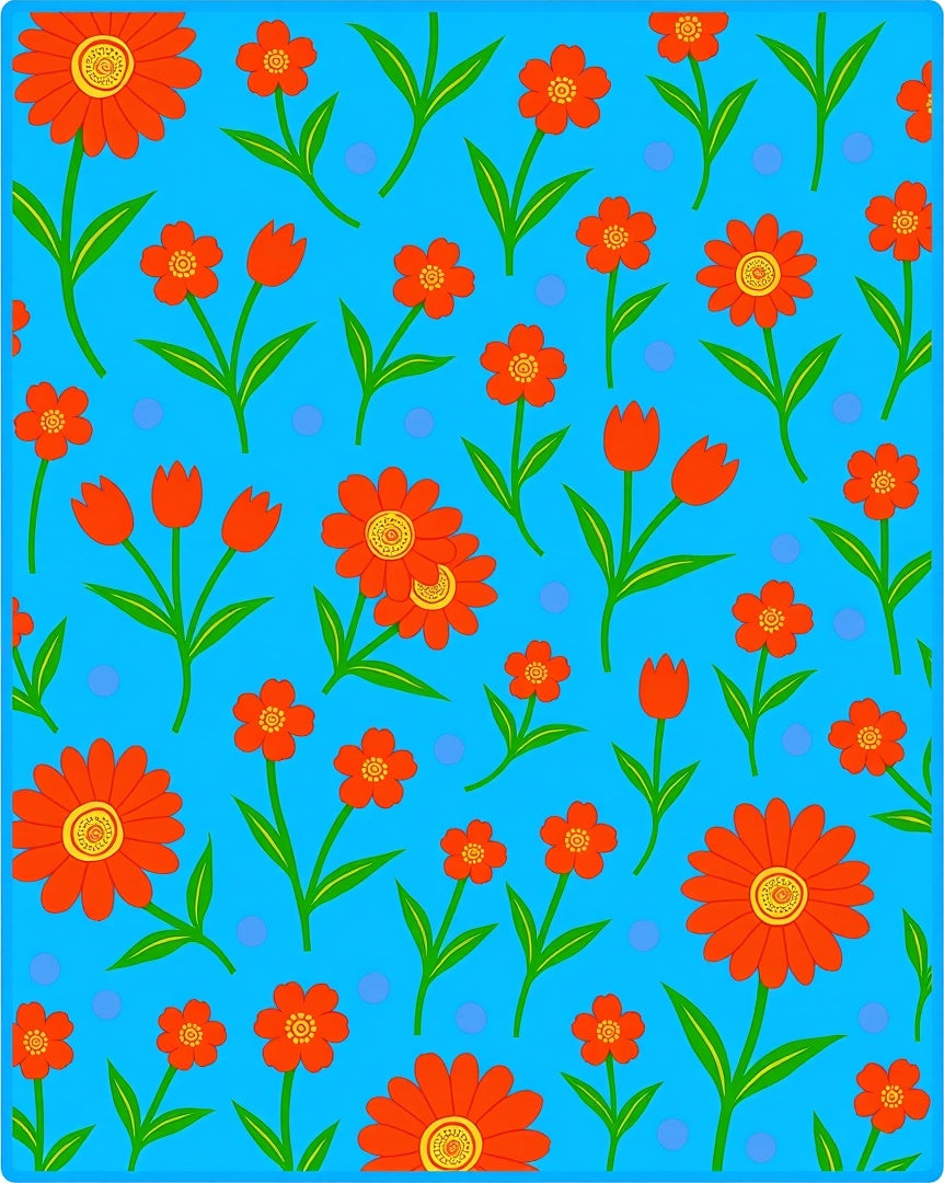 Bright Orange Floral Blue Pattern Rug
