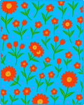 Bright Orange Floral Blue Pattern Rug