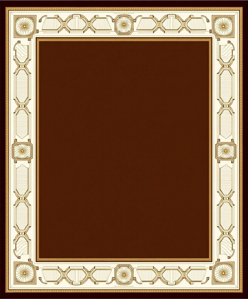 Classic Gold Geometric Bordered Dark Rug