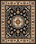 Black Floral Scrollwork Medallion Rug