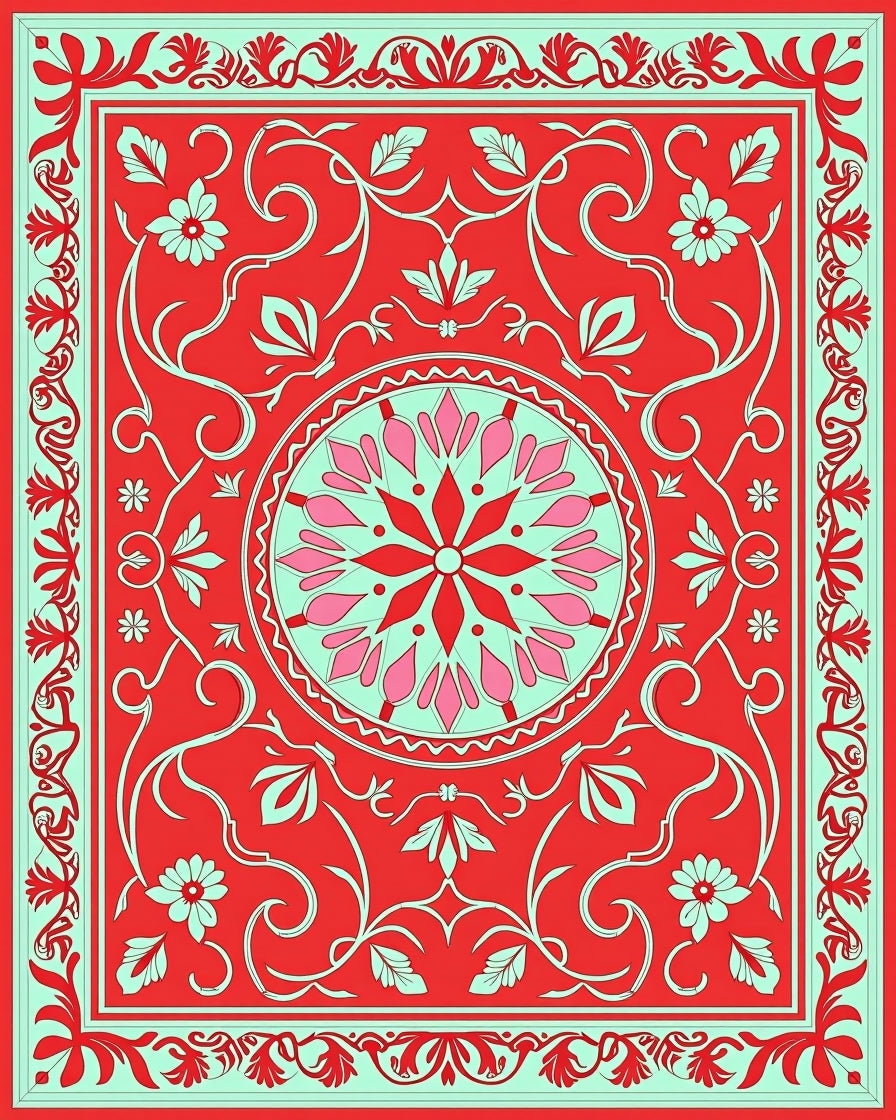 Red Floral Mandala Pattern Rug