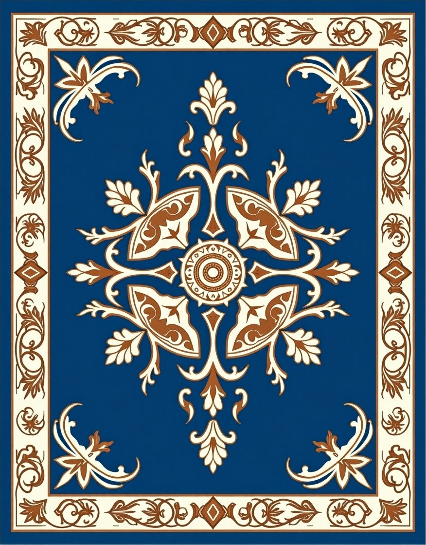 Ornate Blue Colonial Floral Decorative Rug