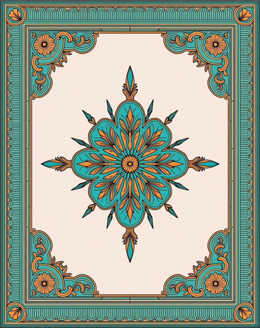 Ornate Teal and Gold Floral Medallion Rug