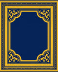 Ornate Blue Gold Geometric Border Rug