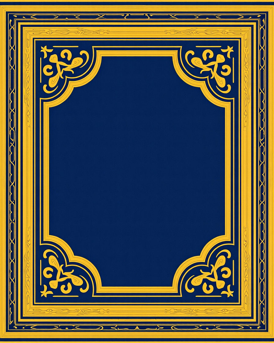 Ornate Blue Gold Geometric Border Rug