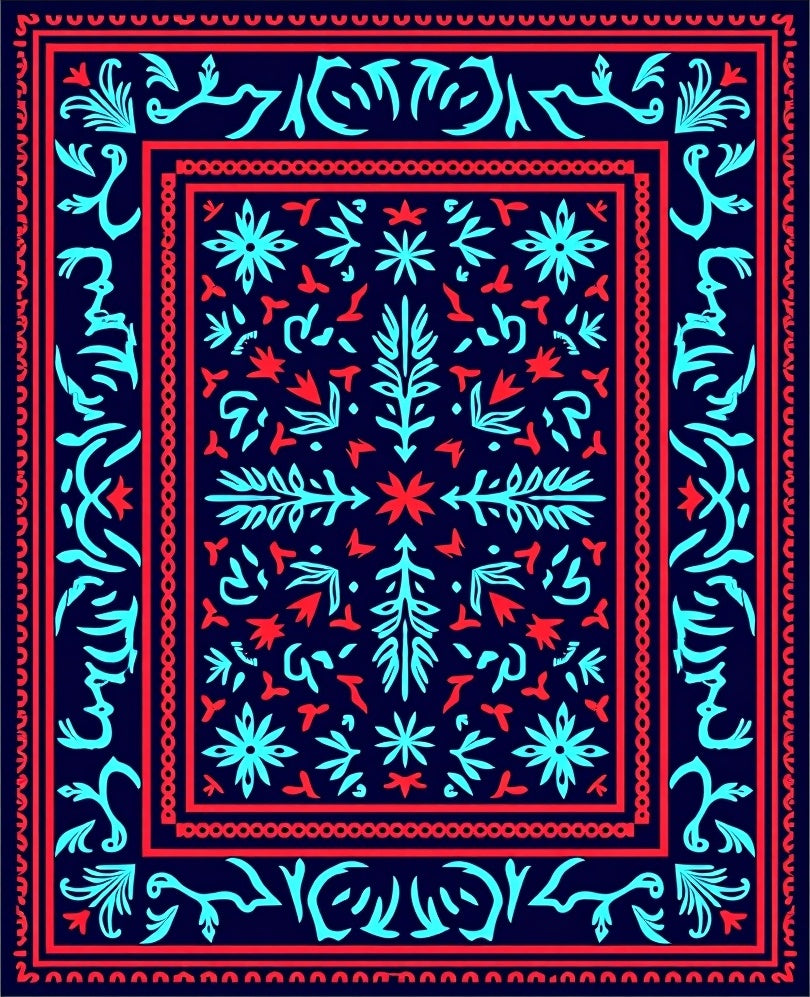 Coastal Navy Blue Coral Border Rug