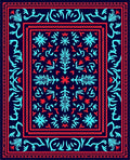 Coastal Navy Blue Coral Border Rug