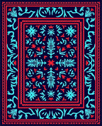 Coastal Navy Blue Coral Border Rug