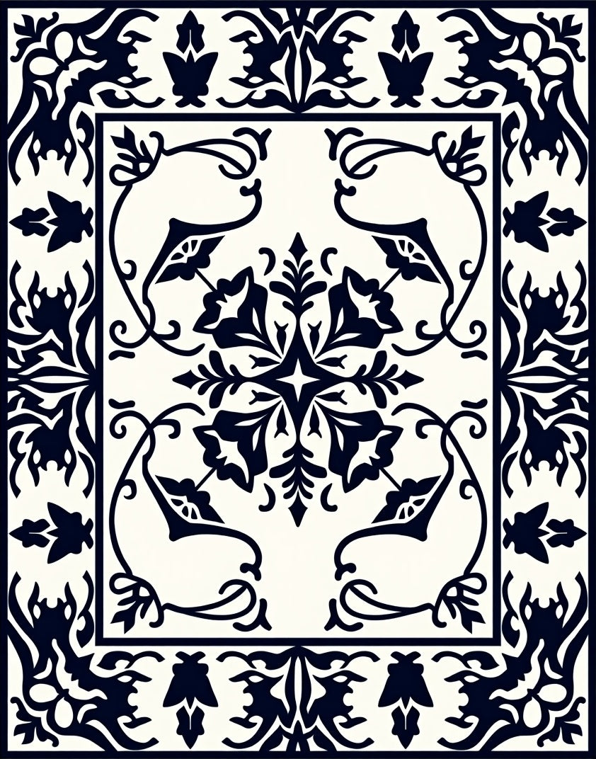 Classic Dark Floral Botanical Design Rug