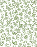 Green Leaf Flower Sketch Pattern Rug