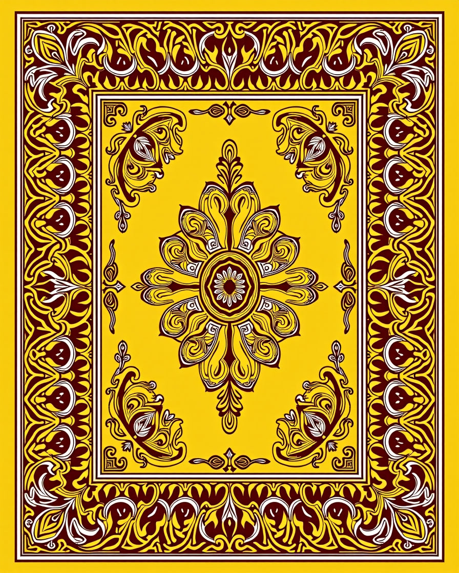 Yellow Burgundy Ornate Mandala Rug
