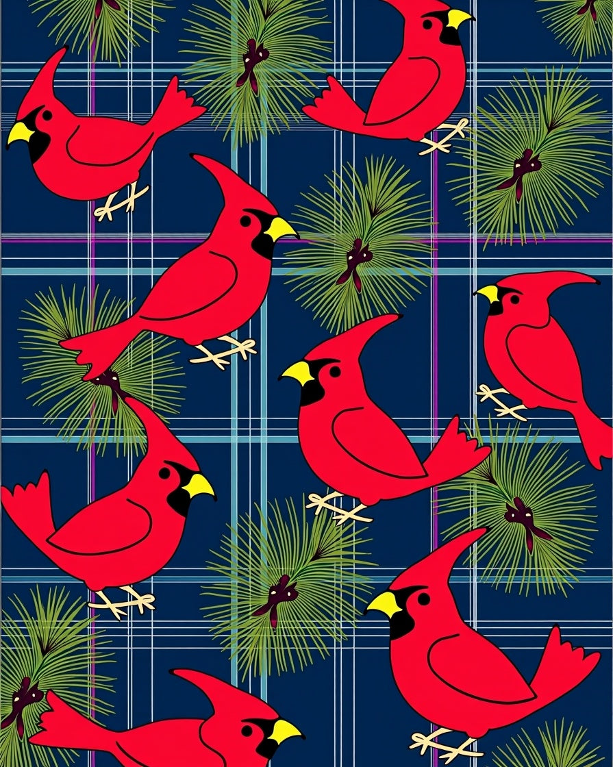 Crimson Cardinal Pine Sprig Plaid Rug