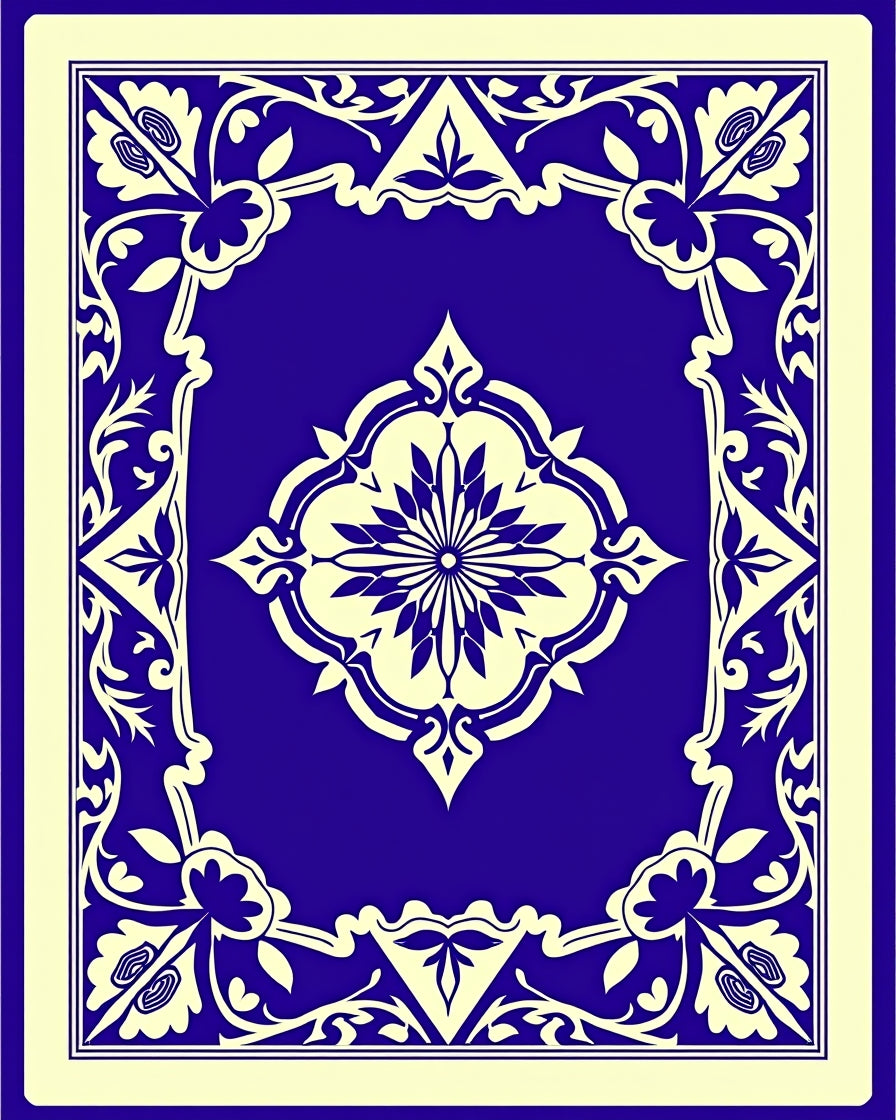 Classic Blue Floral Medallion Damask Rug