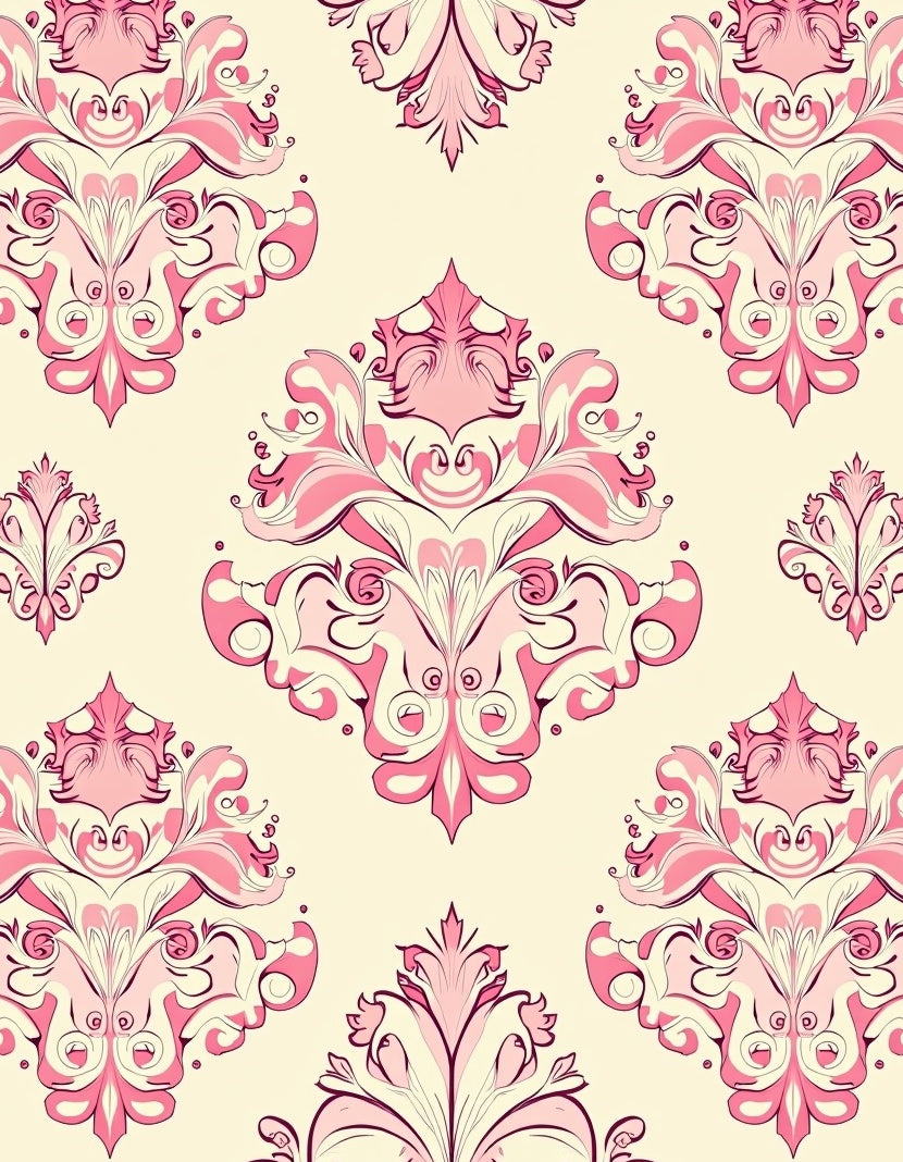 Pink Floral Damask Pattern Rug