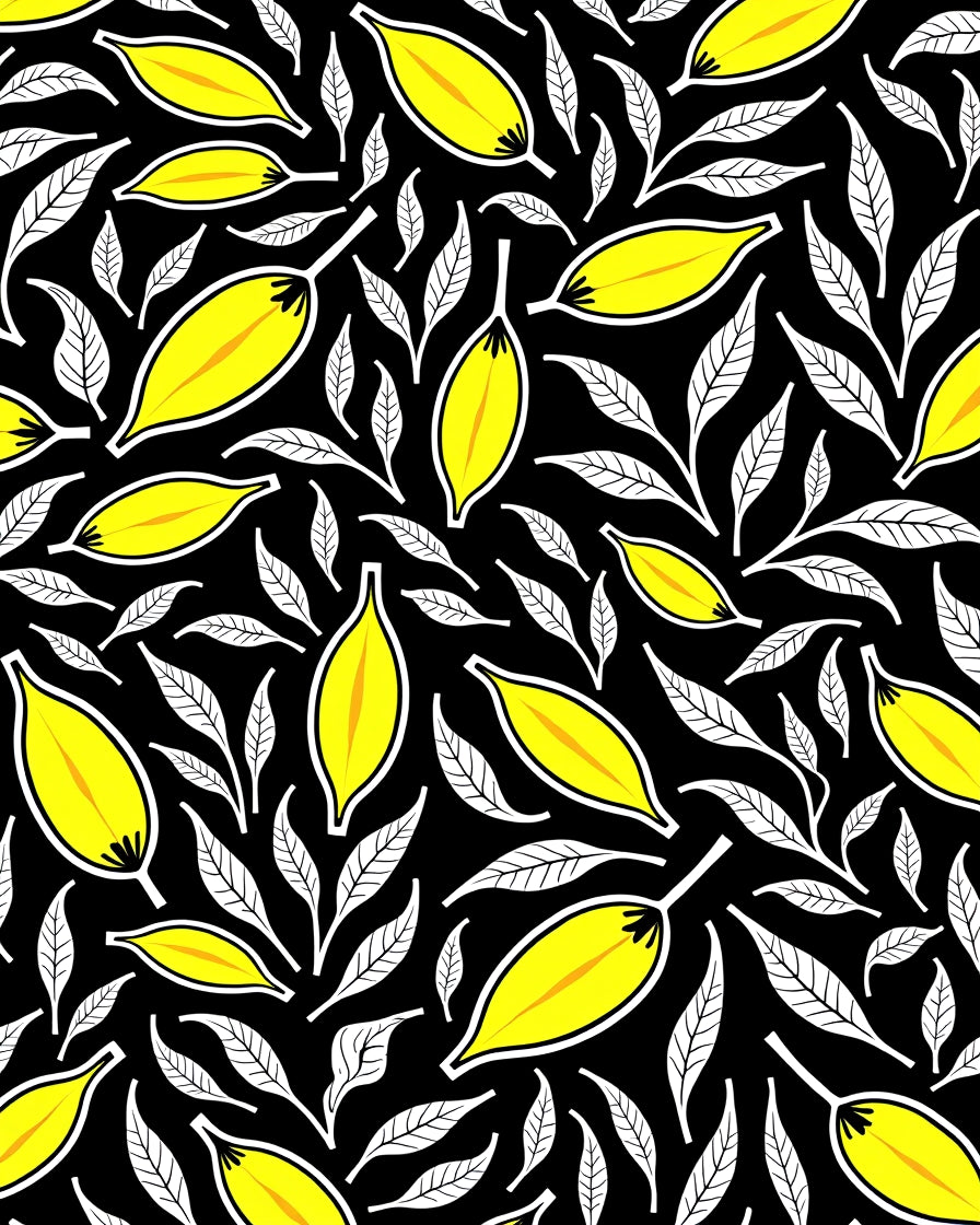Vibrant Yellow Leaf Pattern Rug