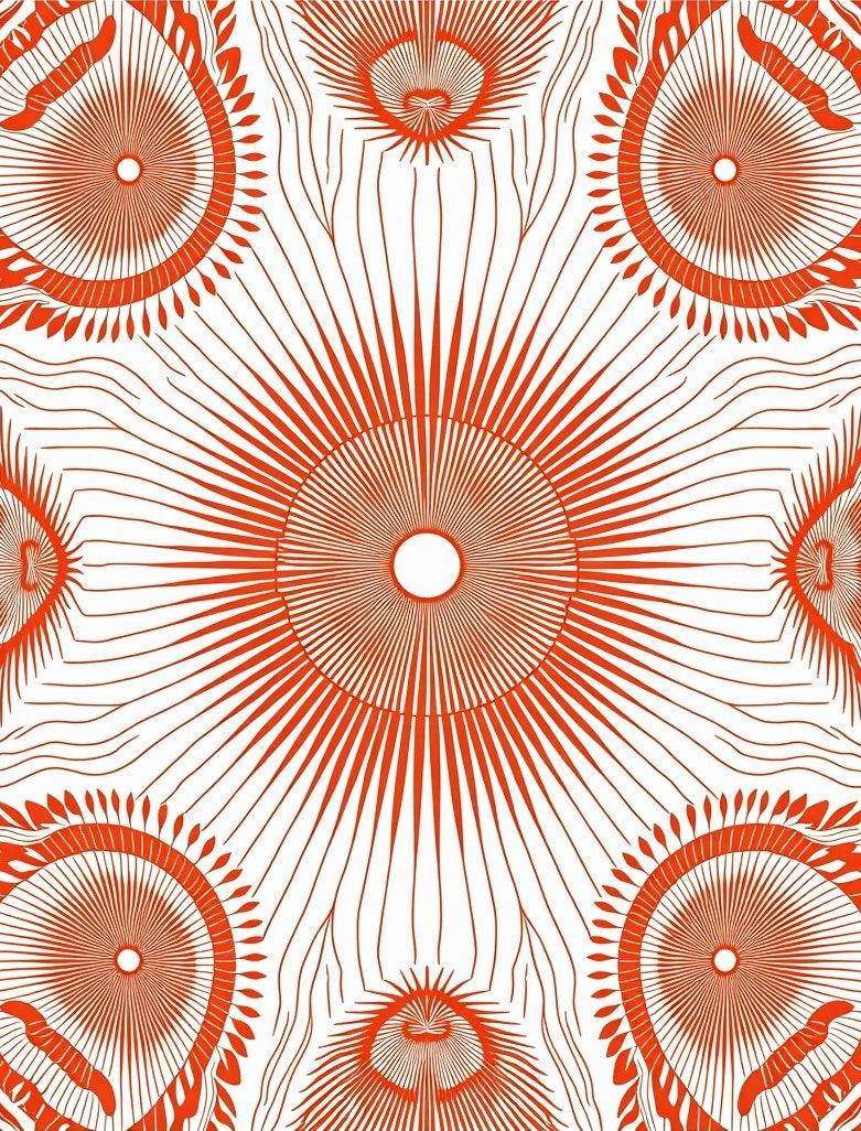 Radial Sunburst Patterned Orange Design Rug
