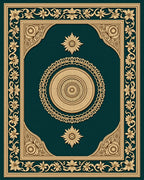 Gold Floral Bordered Teal Medallion Rug
