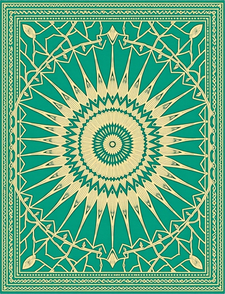 Teal Gold Sunburst Traditional Pattern Rug
