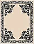 Ornate Black Floral Corner Border Design Rug