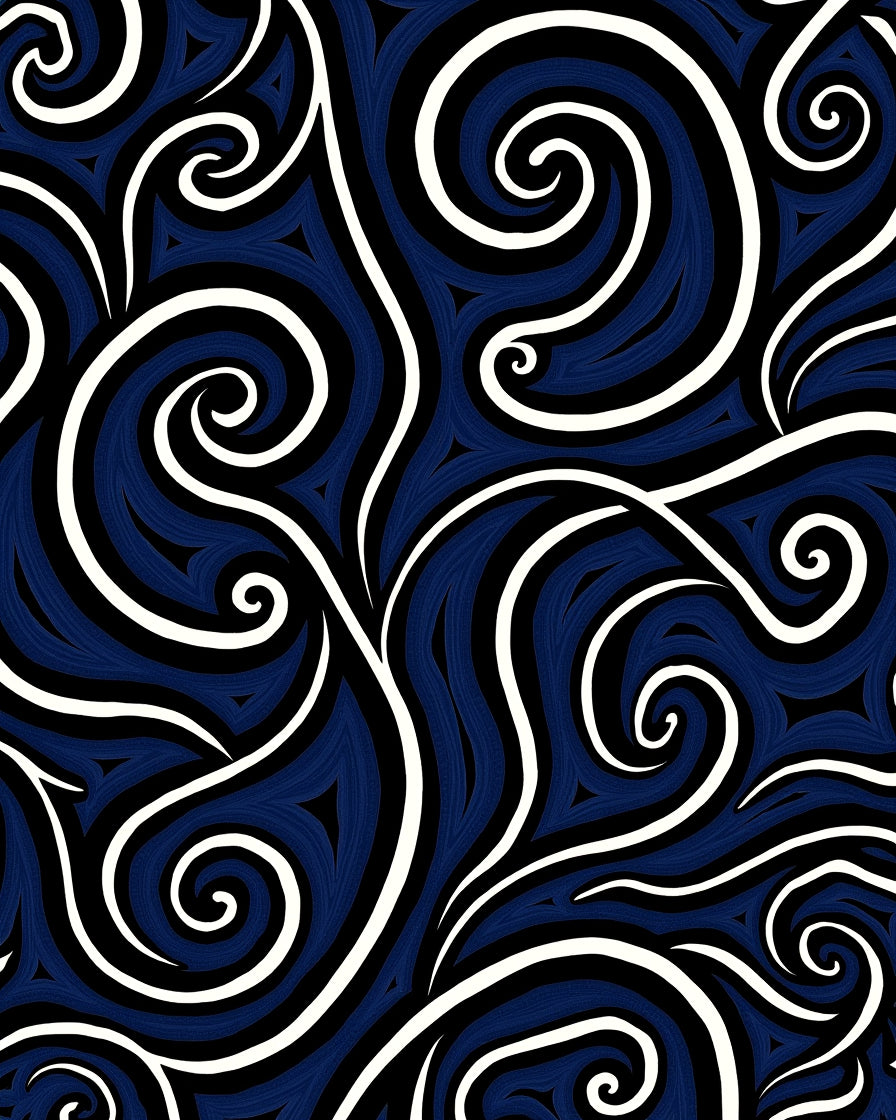 Dark Blue Swirls Abstract Pattern Rug