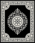 Black White Floral Medallion Border Rug