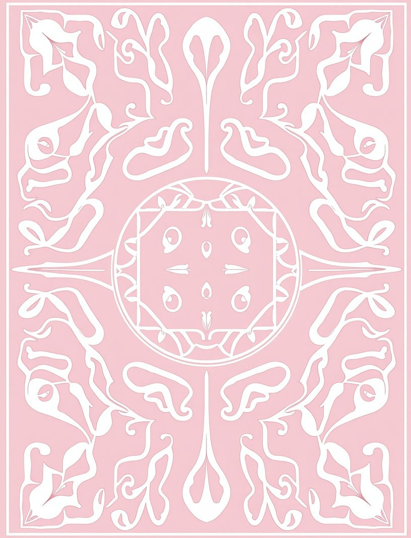 Ornate Floral Scrollwork Pink Rug