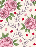 Pink Roses With Green Leaves Pattern Rug