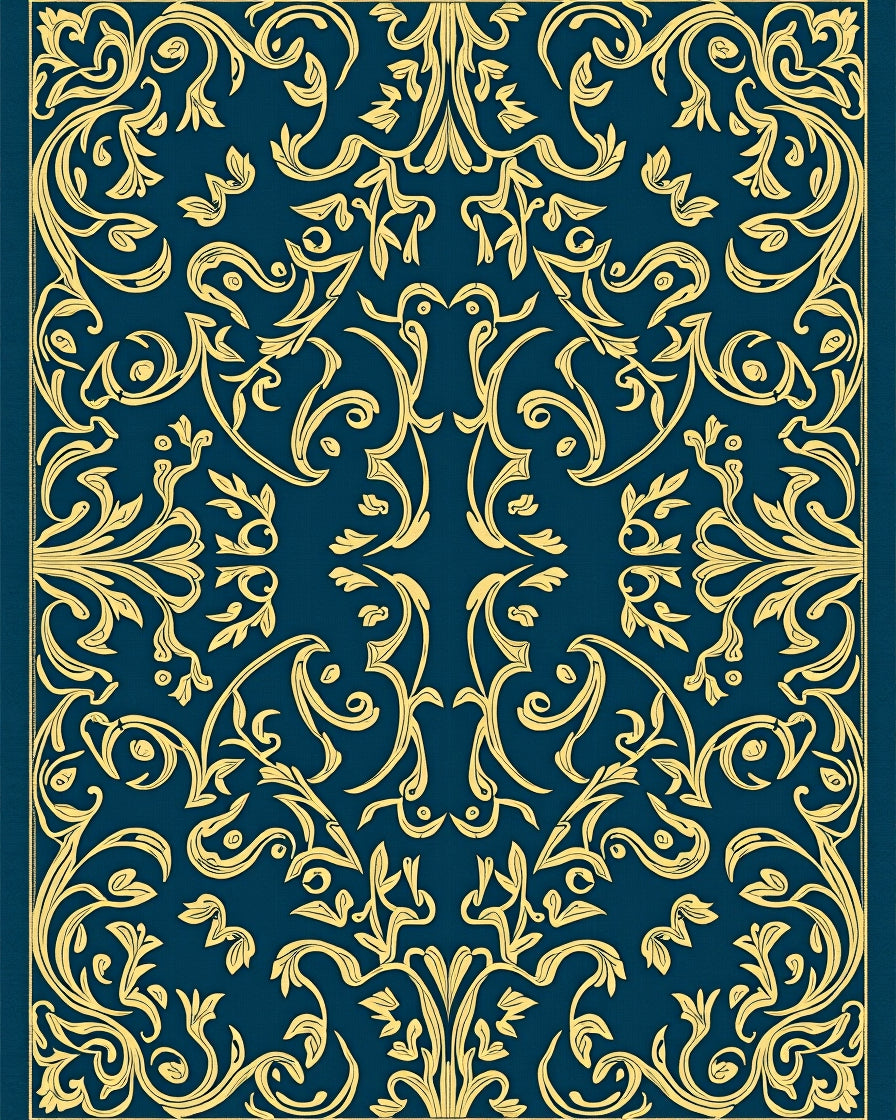 Ornate Teal Gold Flourish Rug