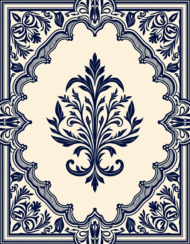 Ornate Floral Damask Design Rug
