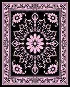 Pink Black Floral Mandala Design Rug