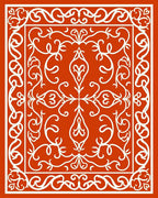 Elegant Red White Ornate Swirl Rug