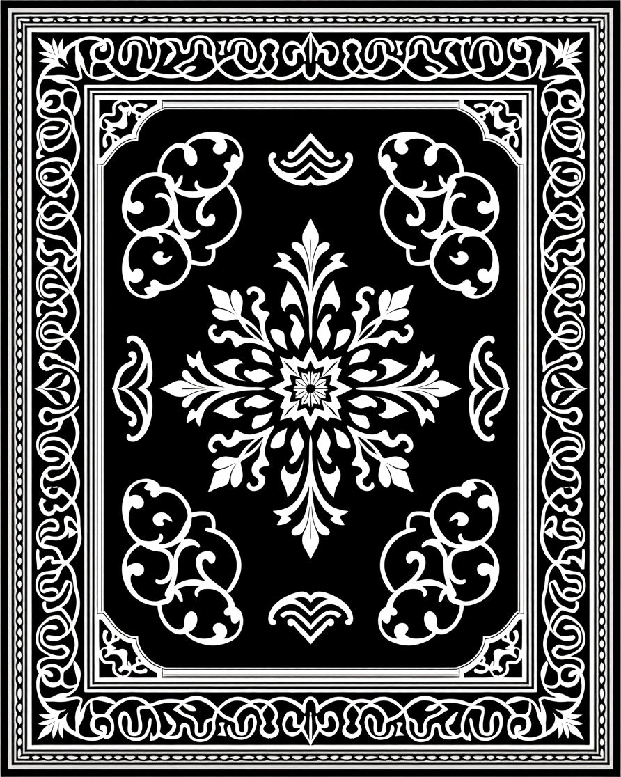 Elegant Black White Floral Pattern Rug