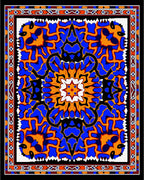 Bold Blue Orange Floral Medallion Rug
