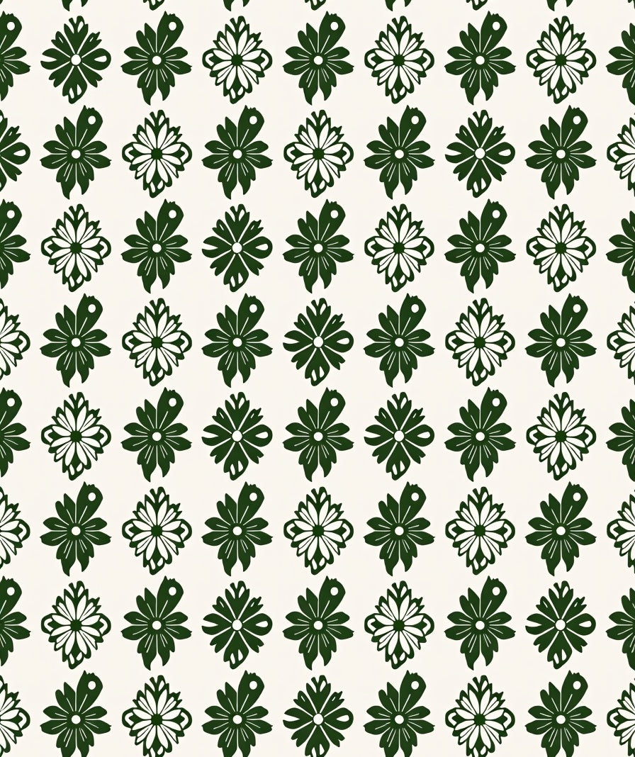 Dark Green Floral Pattern Repeats Rug