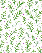 Green Branches With Purple Floral Accents Rug