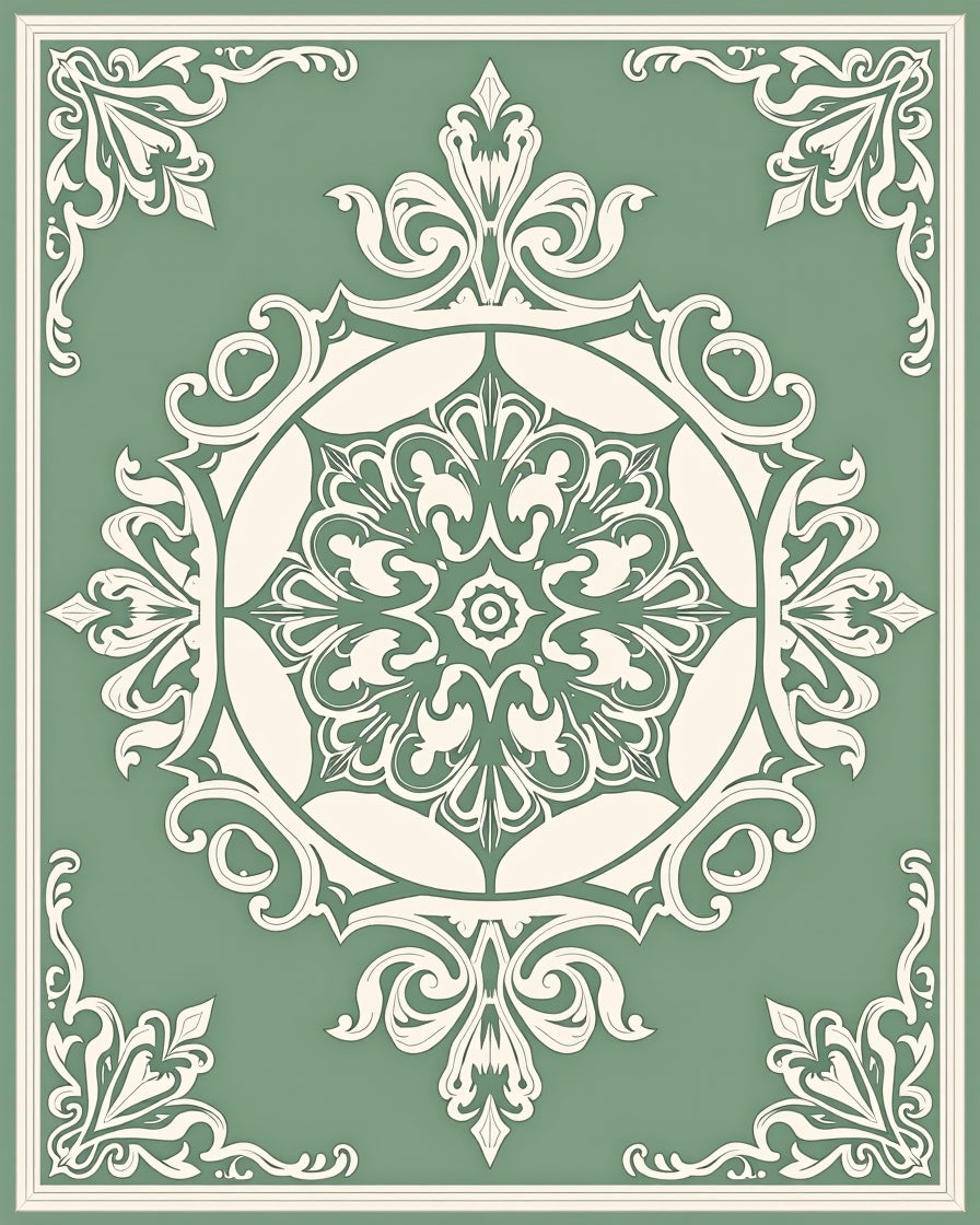 Elegant Damask Floral Medallion Rug
