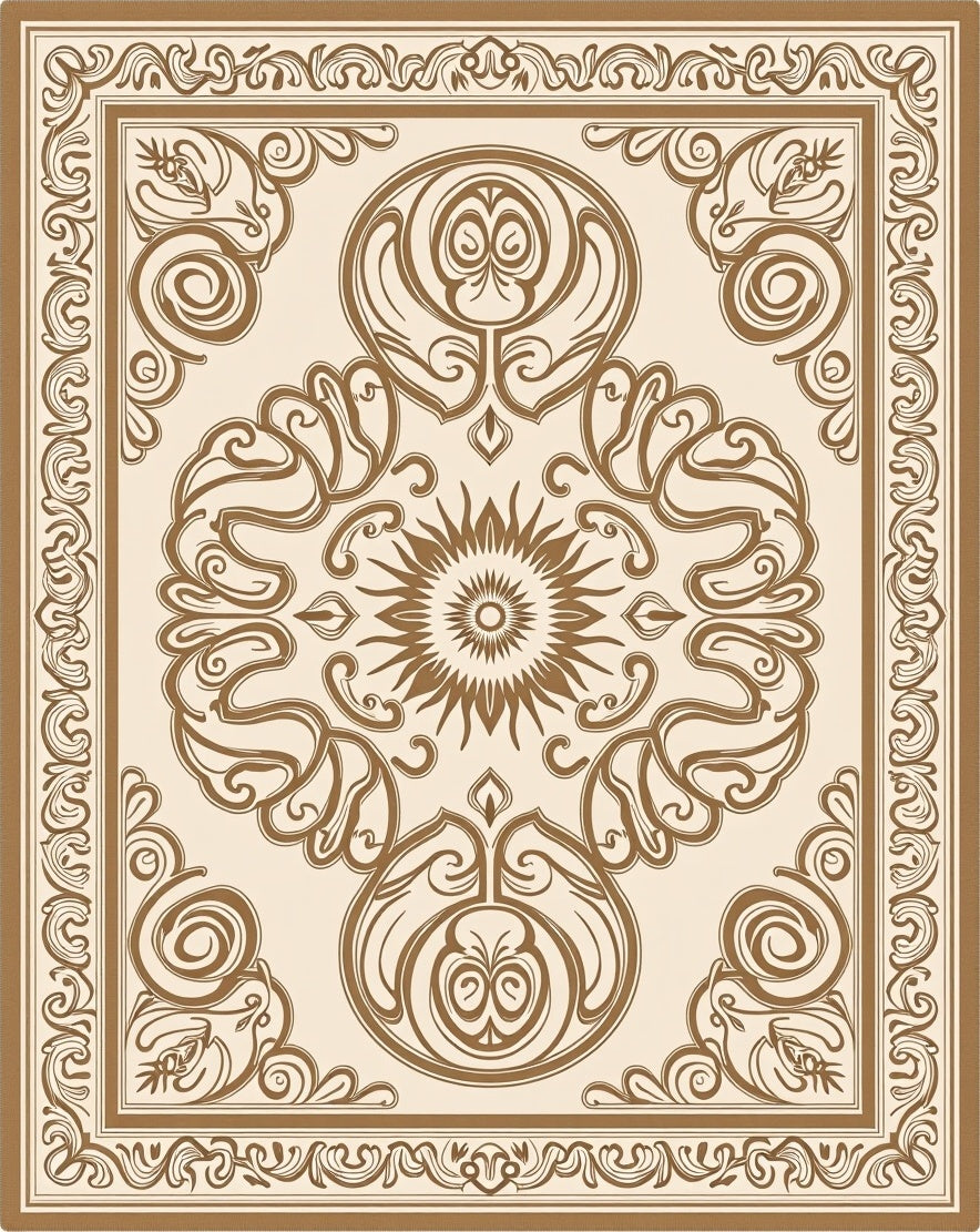 Ornate Sun Scrollwork Pattern Rug