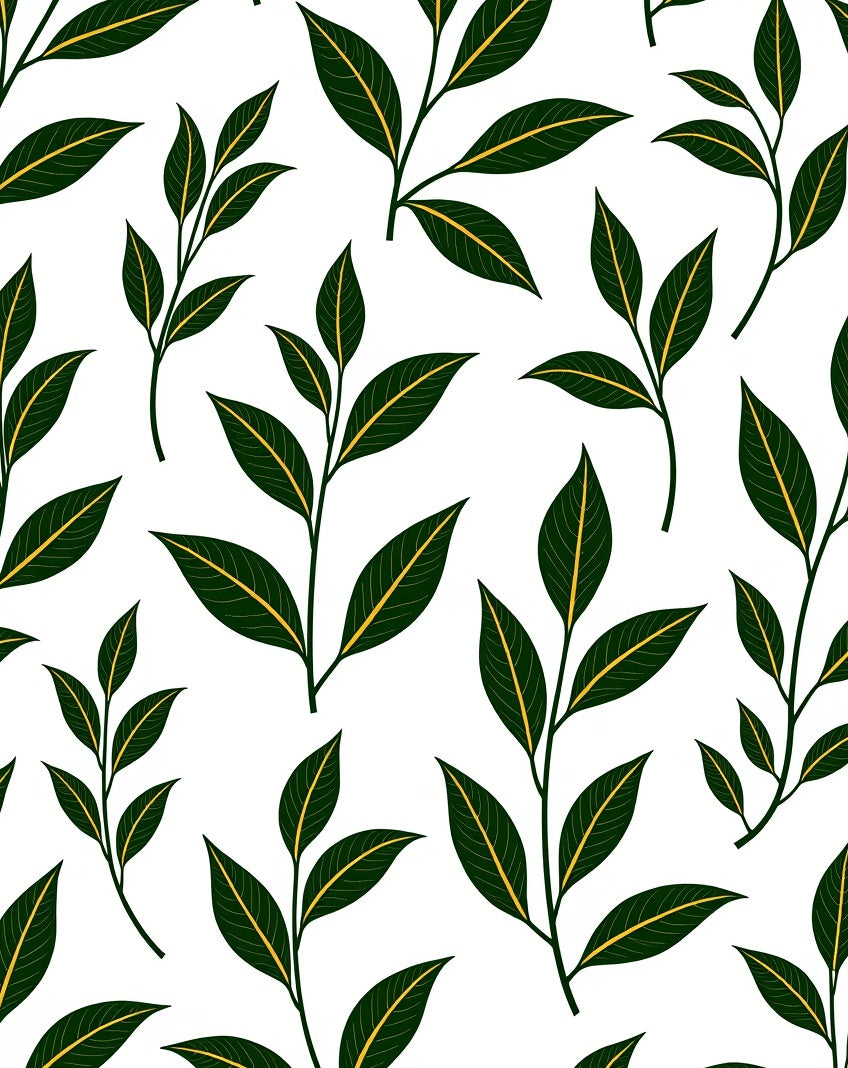 Elegant Dark Green Leaf Pattern Rug