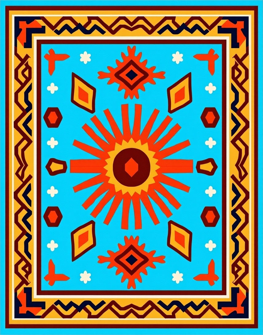 Vibrant Geometric Sun Motif Rug