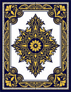 Rich Blue Gold Ornate Floral Rug