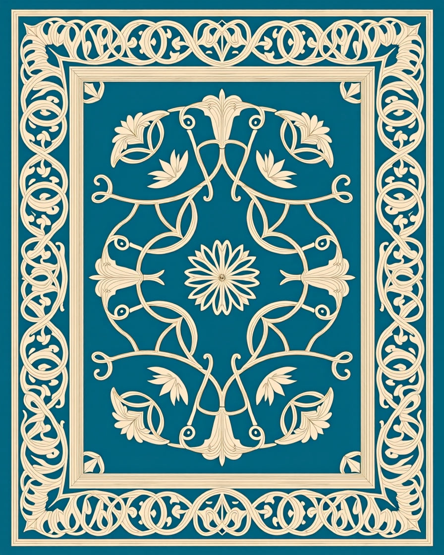 Ornate Floral Scrollwork Design Rug