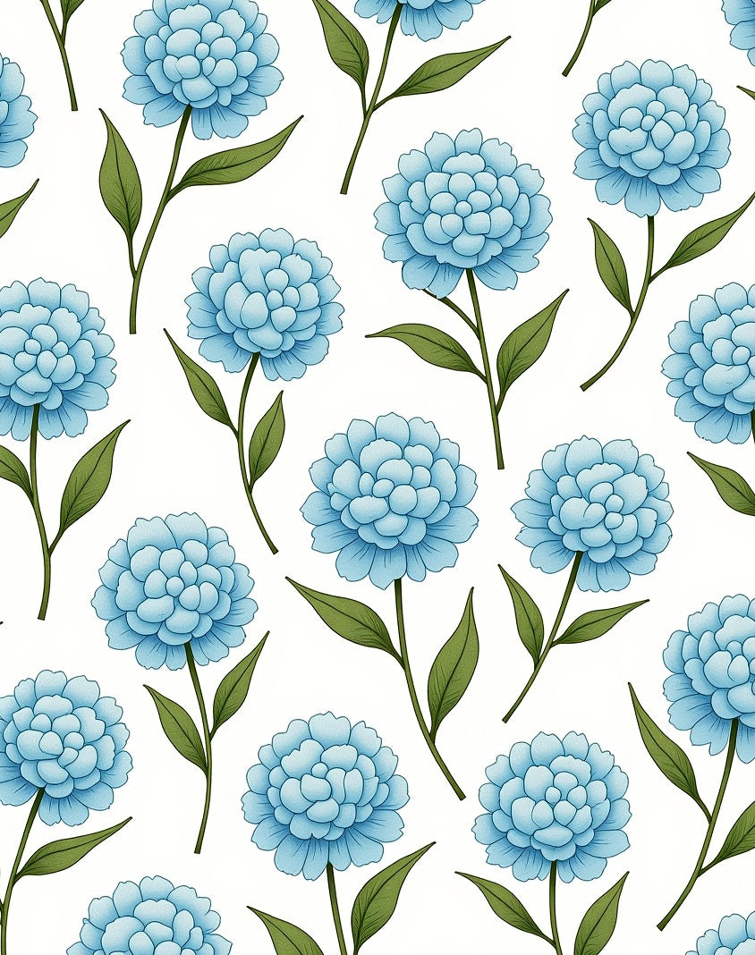 Powder Blue Dahlia Floral Pattern Rug