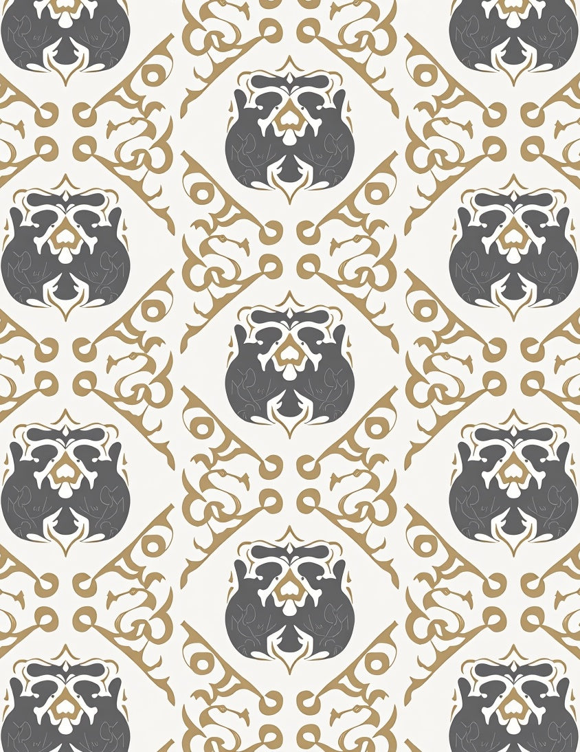 Ornate Gray Gold Geometric Design Rug