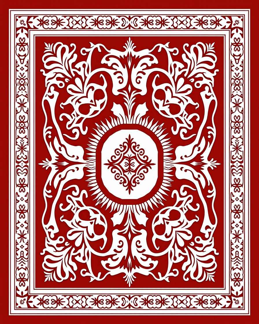 Red White Ornate Floral Pattern Rug