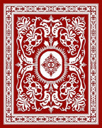 Red White Ornate Floral Pattern Rug