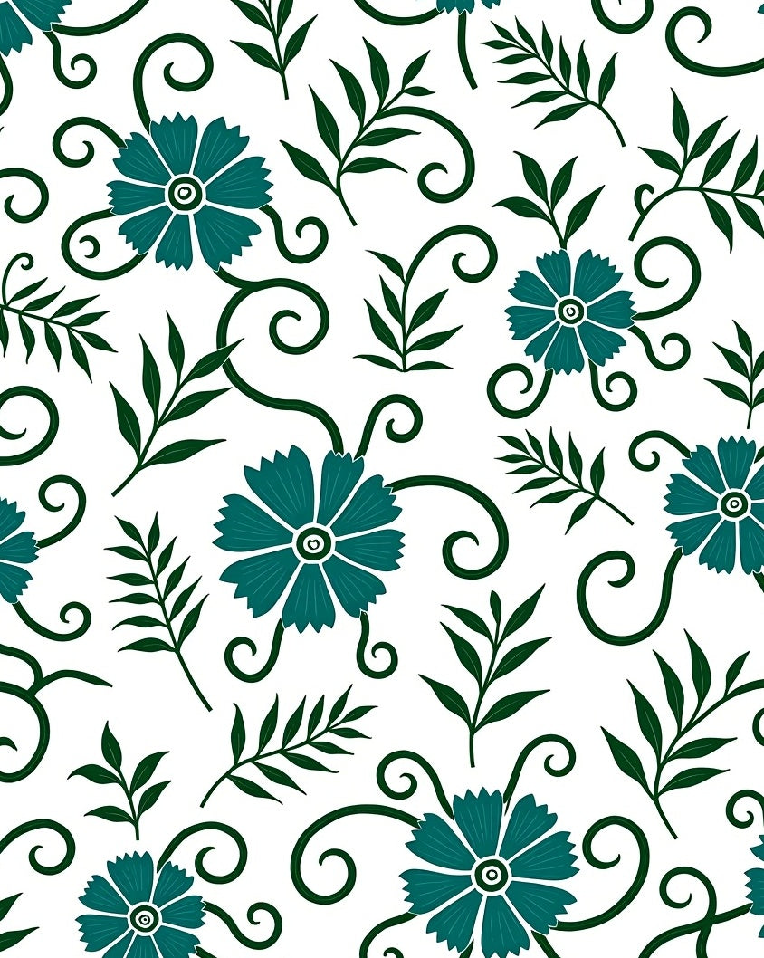 Teal Floral Vine Swirl Pattern Rug