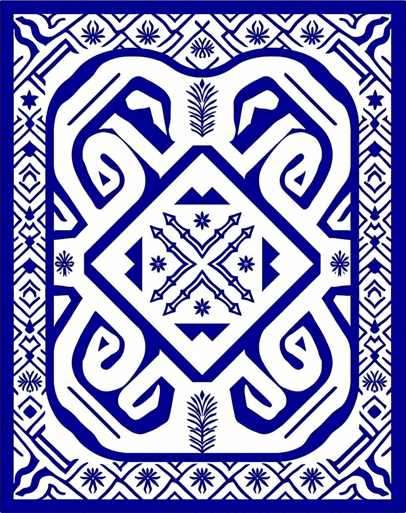 Bold Blue Geometric Floral Pattern Rug