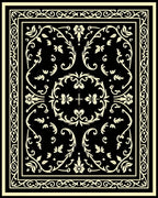 Cream Floral Scrollwork Black Rug