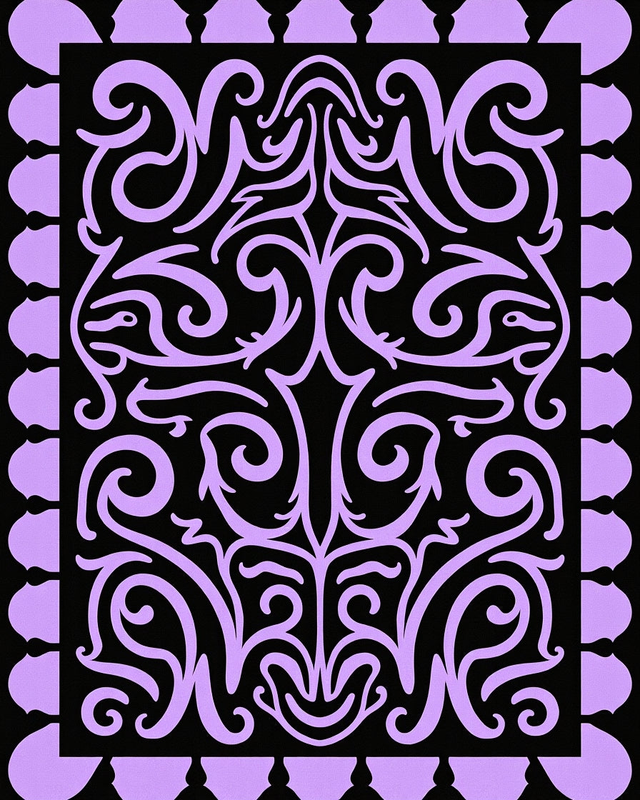 Lavendar Scrollwork Intricate Pattern Rug