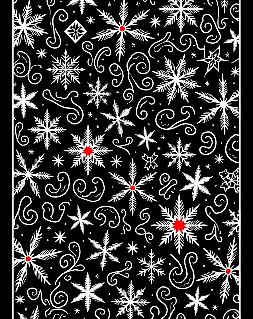 Black White Red Snowflake Swirls Rug